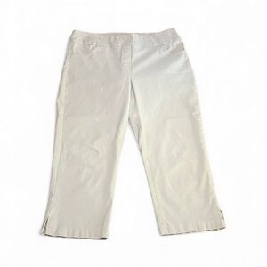 Tribal Pull-On Flat Front Cropped Pants, Tan Stretchy Fabric, Size 12